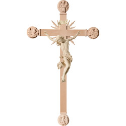 Cristo Barroco en cruz con Evangelistas y rayos